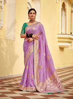Monjolika Fashion Lavender Purple Designer Dola Silk Wedding Saree | Grocsy