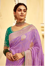 Monjolika Fashion Lavender Purple Designer Dola Silk Wedding Saree | Grocsy