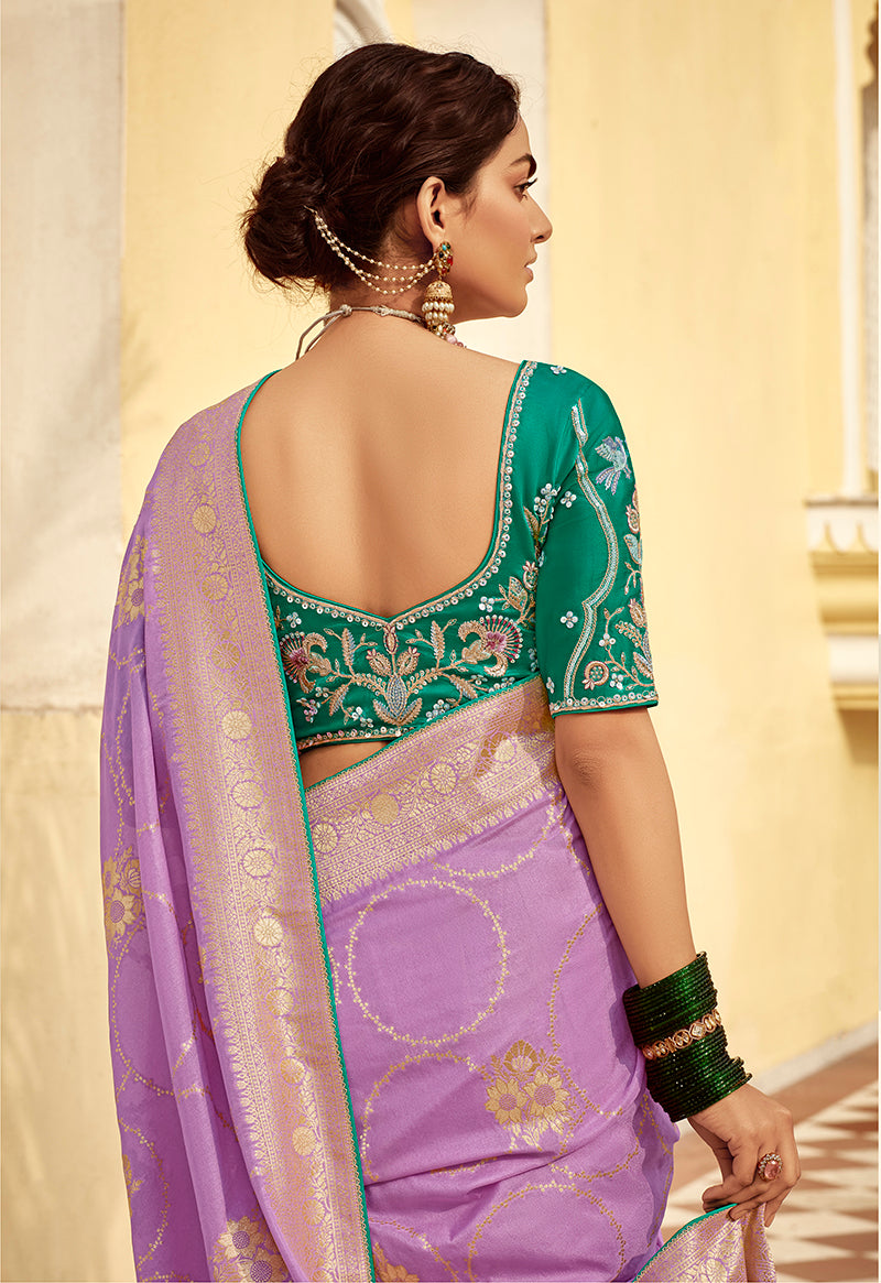 Monjolika Fashion Lavender Purple Designer Dola Silk Wedding Saree | Grocsy