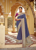 Monjolika Fashion Navy Blue Banarasi Weaving Dola Silk Wedding Saree | Grocsy