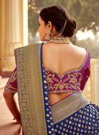 Monjolika Fashion Navy Blue Banarasi Weaving Dola Silk Wedding Saree | Grocsy