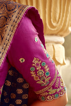 Monjolika Fashion Navy Blue Banarasi Weaving Dola Silk Wedding Saree | Grocsy
