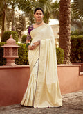 Monjolika Fashion Off-White Designer Dola Silk Wedding Saree with Zari Weaving | Grocsy