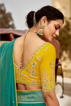 Monjolika Fashion Teal Green Dola Silk Wedding Saree with Heavy Zari Weaving | Grocsy