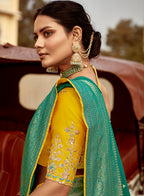 Monjolika Fashion Teal Green Dola Silk Wedding Saree with Heavy Zari Weaving | Grocsy