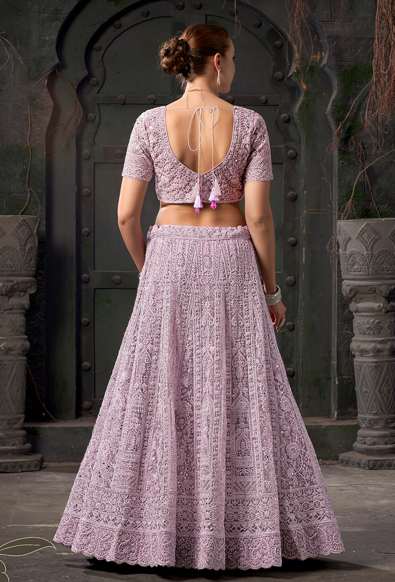 Monjolika Fashion Lavender Net Lehenga Choli In Thread Embroidered | Grocsy