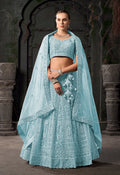 Monjolika Fashion Sky blue Net Lehenga Choli In Thread Embroidered | Grocsy