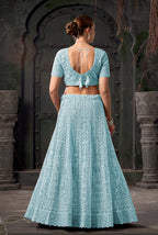 Monjolika Fashion Sky blue Net Lehenga Choli In Thread Embroidered | Grocsy