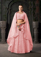 Monjolika Fashion Light pink Net Lehenga Choli In Thread Embroidered | Grocsy