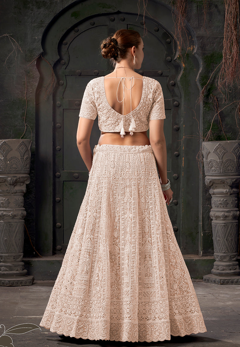 Monjolika Fashion Cream Net Lehenga Choli In Thread Embroidered | Grocsy