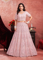 Monjolika Fashion Baby pink Net Lehenga Choli In Thread Embroidered | Grocsy