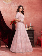 Monjolika Fashion Baby pink Net Lehenga Choli In Thread Embroidered | Grocsy