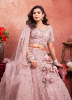 Monjolika Fashion Pink Net Lehenga Choli In Thread Embroidered | Grocsy