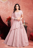 Monjolika Fashion Baby pink Net Lehenga Choli In Thread Embroidered | Grocsy