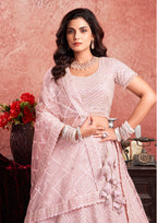 Monjolika Fashion Baby pink Net Lehenga Choli In Thread Embroidered | Grocsy