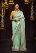 Monjolika Fashion Aqua Blue Kanjivaram Silk Sangeet Classic Saree | Grocsy