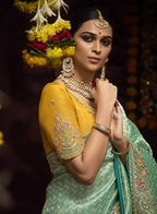 Monjolika Fashion Aqua Blue Kanjivaram Silk Sangeet Classic Saree | Grocsy