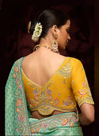 Monjolika Fashion Aqua Blue Kanjivaram Silk Sangeet Classic Saree | Grocsy