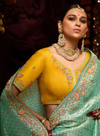 Monjolika Fashion Aqua Blue Kanjivaram Silk Sangeet Classic Saree | Grocsy