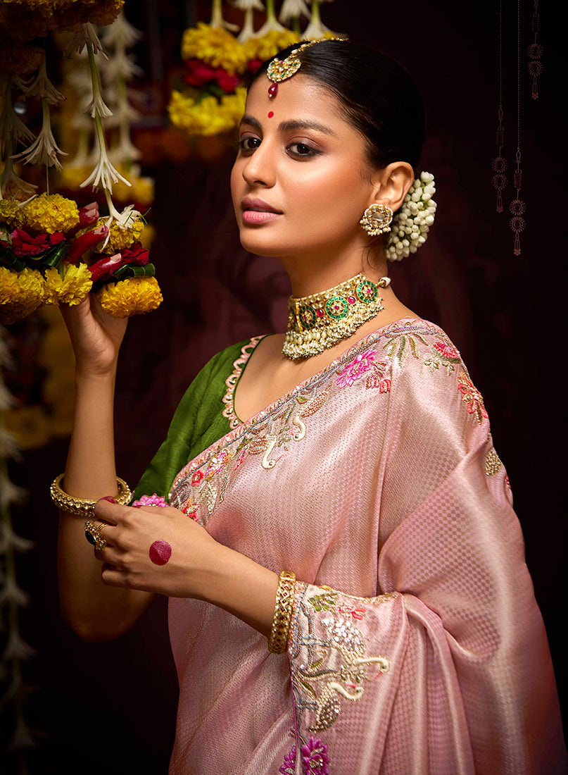 Monjolika Fashion Kanjivaram Silk Thread Contemporary Saree in Purple & Pink | Grocsy