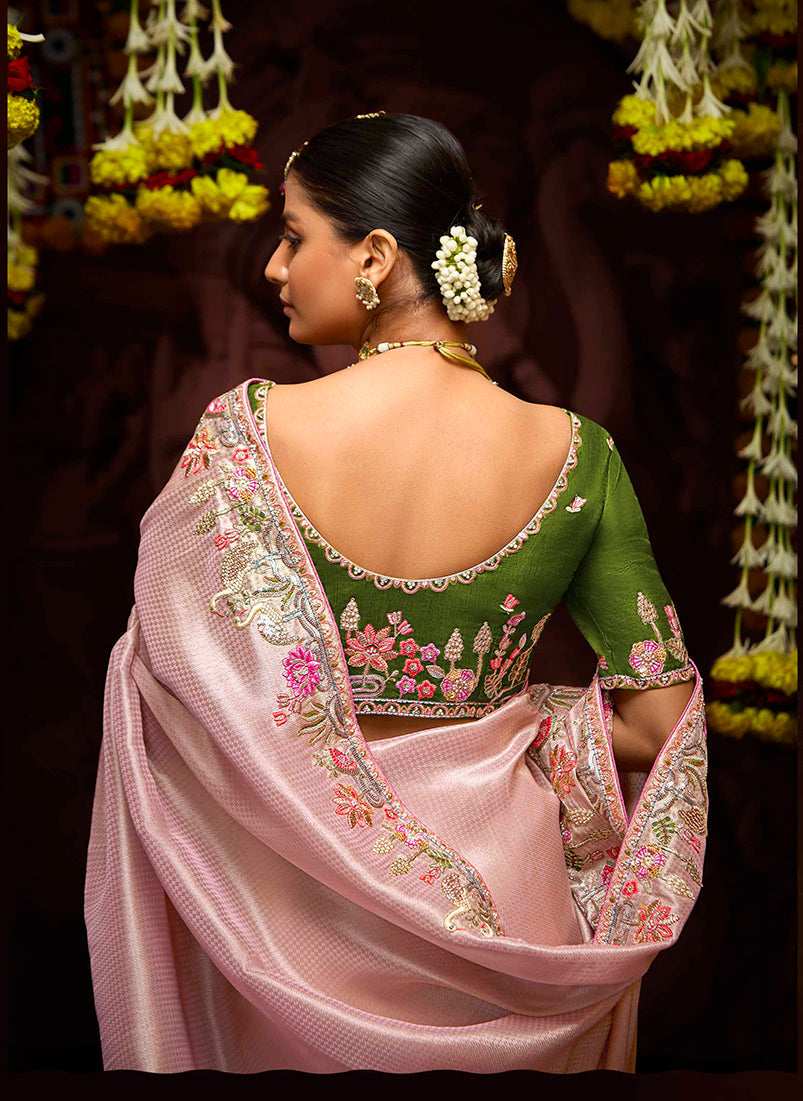 Monjolika Fashion Kanjivaram Silk Thread Contemporary Saree in Purple & Pink | Grocsy
