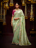 Monjolika Fashion Embroidered Bead Sea Green Traditional Saree | Grocsy