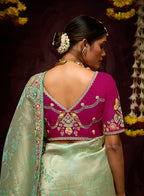 Monjolika Fashion Embroidered Bead Sea Green Traditional Saree | Grocsy