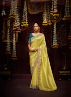 Monjolika Fashion Embroidered Yellow Kanjivaram Silk Trendy Saree | Grocsy