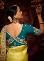 Monjolika Fashion Embroidered Yellow Kanjivaram Silk Trendy Saree | Grocsy