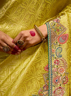 Monjolika Fashion Embroidered Yellow Kanjivaram Silk Trendy Saree | Grocsy