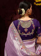 Monjolika Fashion Lavender Sequins Kanjivaram Silk Designer Saree | Grocsy