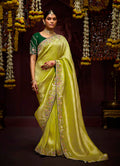 Monjolika Fashion Embroidered Stones Thread Green Classic Saree | Grocsy