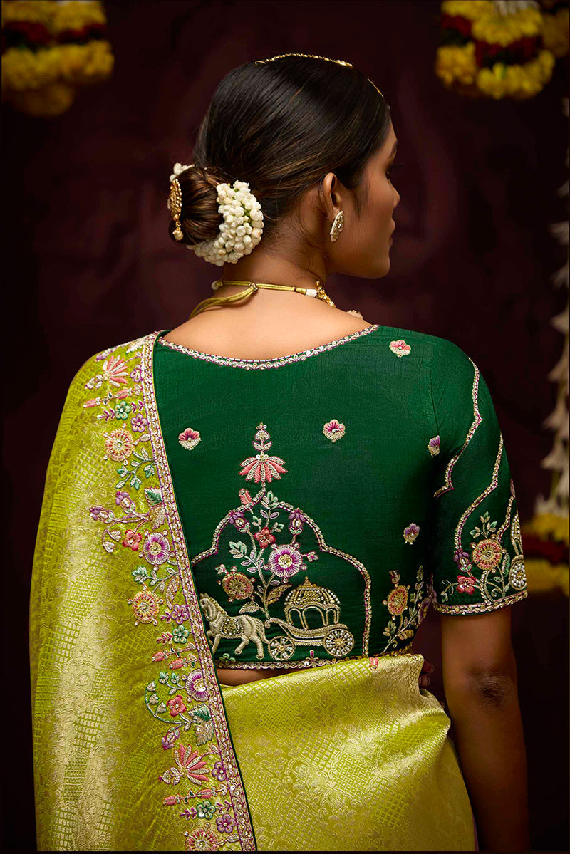 Monjolika Fashion Embroidered Stones Thread Green Classic Saree | Grocsy