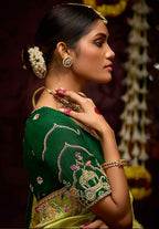 Monjolika Fashion Embroidered Stones Thread Green Classic Saree | Grocsy