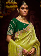 Monjolika Fashion Embroidered Stones Thread Green Classic Saree | Grocsy