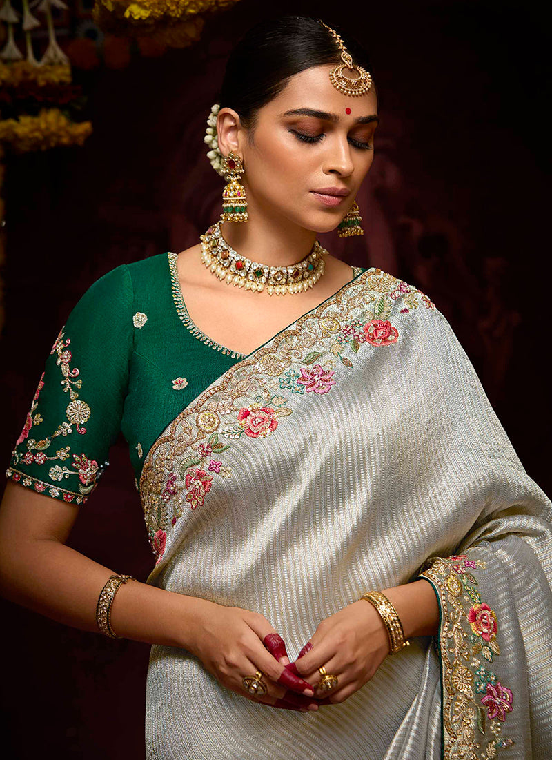 Monjolika Fashion Kanjivaram Silk Sequins Classic Saree in Grey | Grocsy