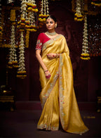 Monjolika Fashion Kanjivaram Silk Weaving Contemporary Saree in Mustard | Grocsy