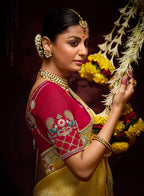 Monjolika Fashion Kanjivaram Silk Weaving Contemporary Saree in Mustard | Grocsy