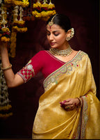 Monjolika Fashion Kanjivaram Silk Weaving Contemporary Saree in Mustard | Grocsy
