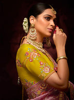 Monjolika Fashion Embroidered Sequins Zari Traditional Saree in Purple & Pink | Grocsy
