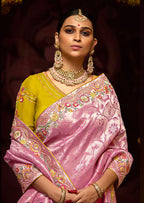 Monjolika Fashion Embroidered Sequins Zari Traditional Saree in Purple & Pink | Grocsy