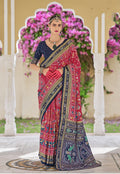 Monjolika Fashion Silk Foil Print Classic Saree In Hot Pink | Grocsy