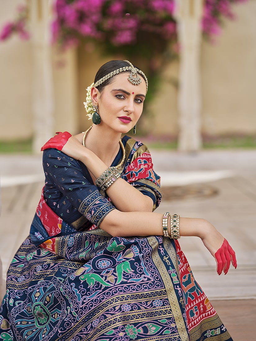 Monjolika Fashion Silk Foil Print Classic Saree In Hot Pink | Grocsy