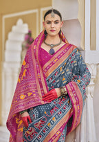 Monjolika Fashion Silk Foil Print Classic Saree In Grey | Grocsy