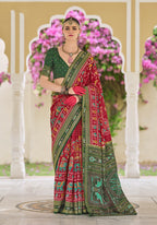 Monjolika Fashion Silk Foil Print Classic Saree In Red | Grocsy