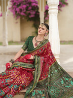 Monjolika Fashion Silk Foil Print Classic Saree In Red | Grocsy