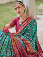 Monjolika Fashion Silk Foil Print Classic Saree In Turquoise | Grocsy