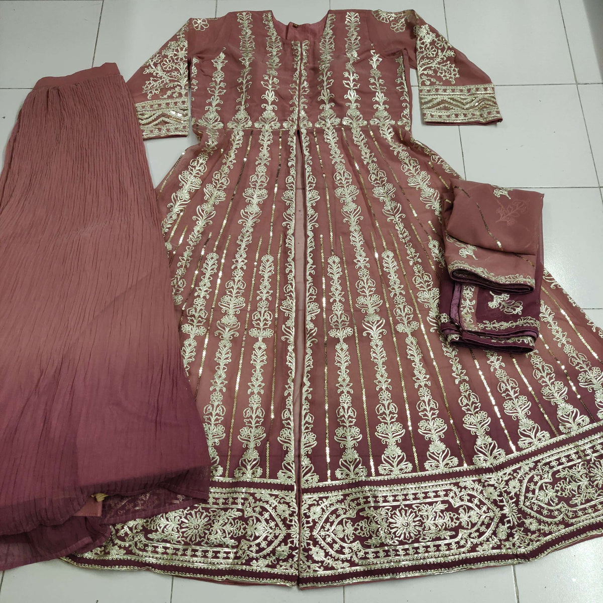 Anaita Peach Embroidered Silk Anarkali Suit() | Grocsy