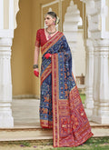 Monjolika Fashion Silk Foil Print Classic Saree In Navy Blue | Grocsy