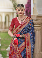 Monjolika Fashion Silk Foil Print Classic Saree In Navy Blue | Grocsy